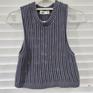 Hollister Blue Gray Crochet Knit Cropped Tank Size XS Cotton